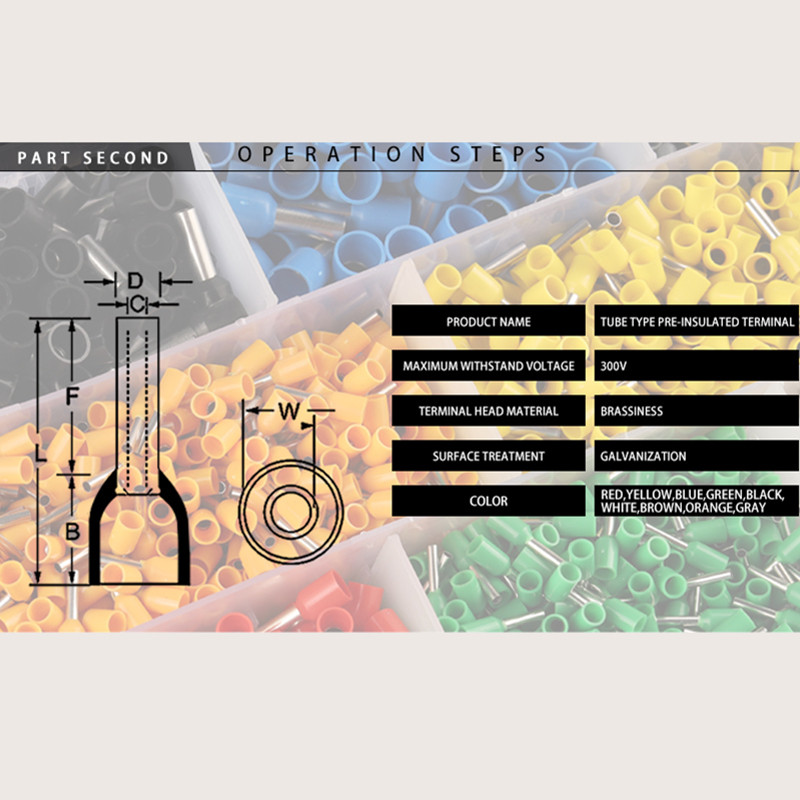 1800/1930/2120GAB kastē ielikts kabeļa vadu savienotājs elektrisko cauruļu spailes Vairāku stilu iepriekš izolēta presēšanas uzmavas spaile s