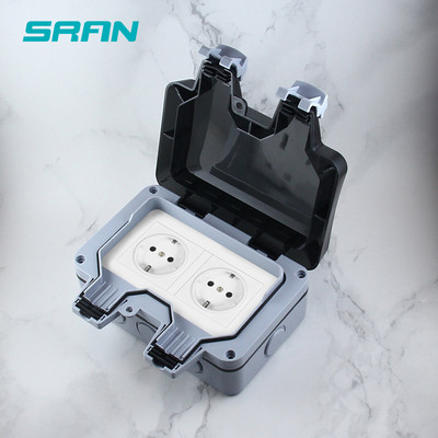 SRAN IP66 ilmastikukindel veekindel välistingimustes töötav must seina pistikupesa 16A 2 Gang EU standard elektrikontakt maandatud