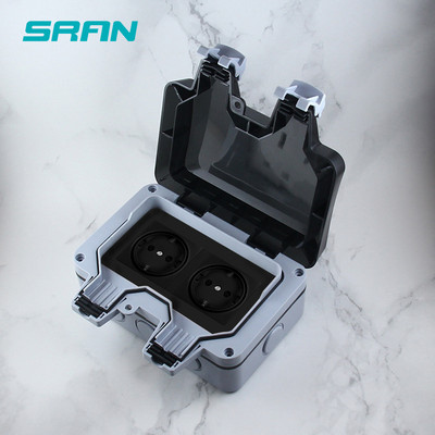 SRAN IP66 ilmastikukindel veekindel välistingimustes töötav must seina pistikupesa 16A 2 Gang EU standard elektrikontakt maandatud