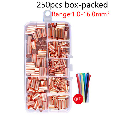 250 komada GT bakrene spojne cijevi za žičane spojeve Male bakrene cijevi, terminalna kabelska ušica, komplet ferula za čizma s kliještima za stezanje