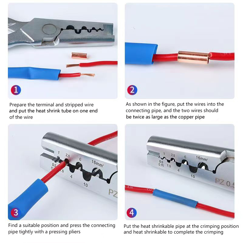 250 komada GT bakrene spojne cijevi za žičane spojeve Male bakrene cijevi, terminalna kabelska ušica, komplet ferula za čizma s kliještima za stezanje