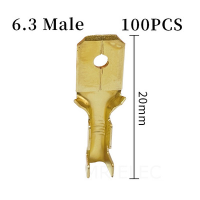 100gab./partija 2.8/4.8/6.3mm Sieviešu un vīriešu gofrēšanas termināla savienotājs Zelta misiņa/sudraba auto skaļrunis elektrisko vadu savienotāji 50 S