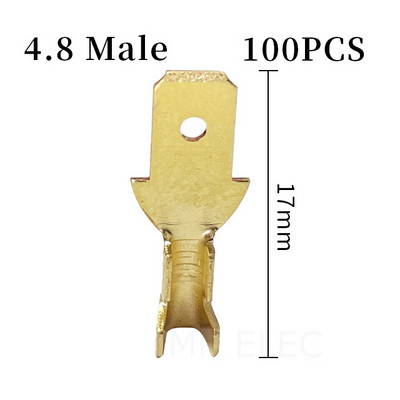 100gab./partija 2.8/4.8/6.3mm Sieviešu un vīriešu gofrēšanas termināla savienotājs Zelta misiņa/sudraba auto skaļrunis elektrisko vadu savienotāji 50 S