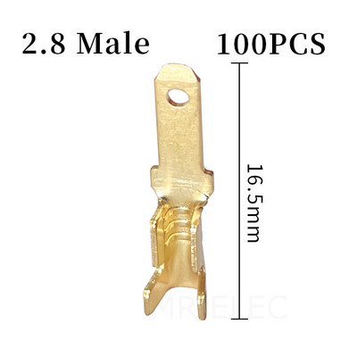 100gab./partija 2.8/4.8/6.3mm Sieviešu un vīriešu gofrēšanas termināla savienotājs Zelta misiņa/sudraba auto skaļrunis elektrisko vadu savienotāji 50 S