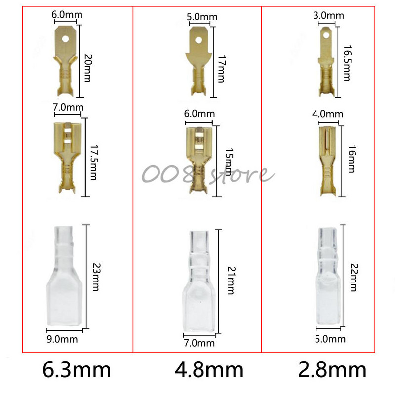 100gab./partija 2.8/4.8/6.3mm Sieviešu un vīriešu gofrēšanas termināla savienotājs Zelta misiņa/sudraba auto skaļrunis elektrisko vadu savienotāji 50 S