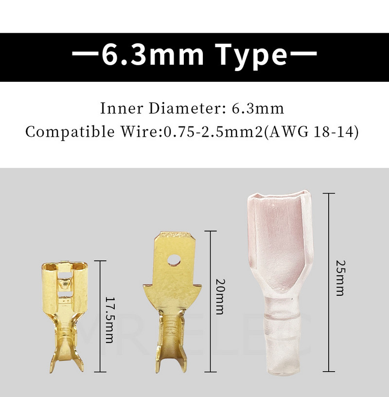 100gab./partija 2.8/4.8/6.3mm Sieviešu un vīriešu gofrēšanas termināla savienotājs Zelta misiņa/sudraba auto skaļrunis elektrisko vadu savienotāji 50 S