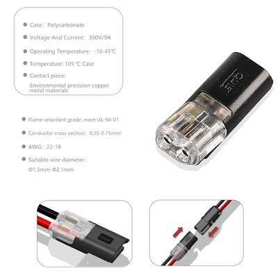 10 vnt. 2 kontaktų greito sujungimo elektros kabelio laido jungties gnybtai, skirti 22-20AWG LED juostoms automobilio laidų jungtims