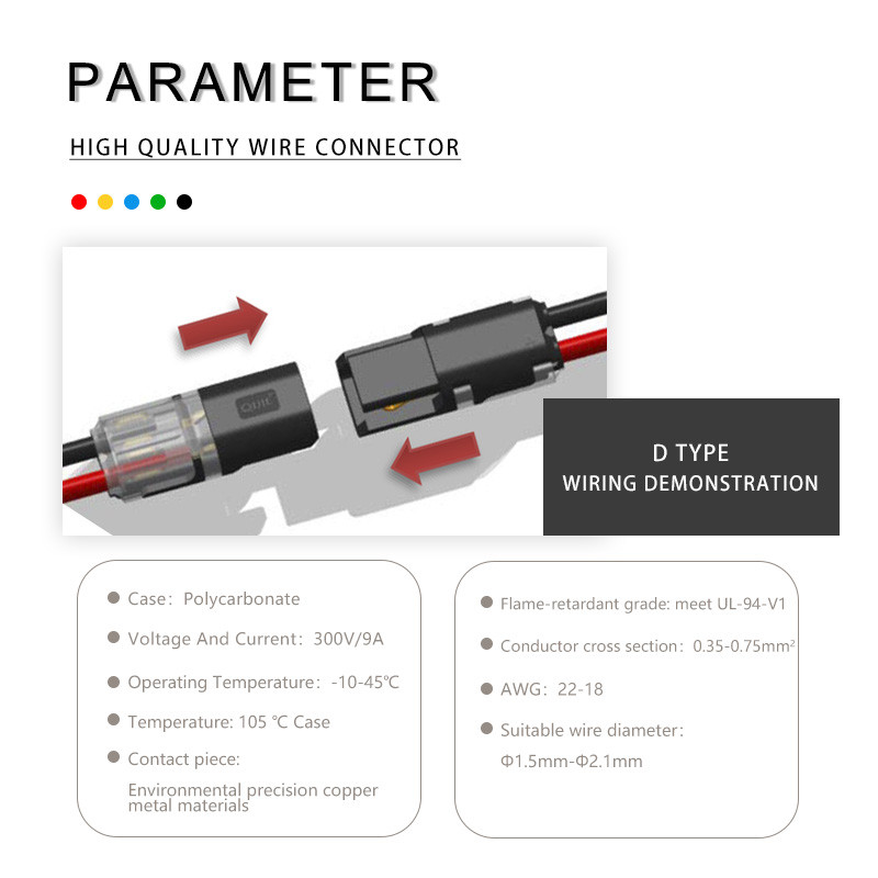 10 vnt. 2 kontaktų greito sujungimo elektros kabelio laido jungties gnybtai, skirti 22-20AWG LED juostoms automobilio laidų jungtims