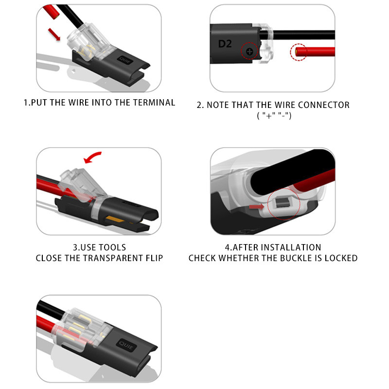 10 vnt. 2 kontaktų greito sujungimo elektros kabelio laido jungties gnybtai, skirti 22-20AWG LED juostoms automobilio laidų jungtims