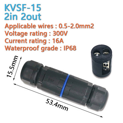 IP68 vodootporni kabelski konektor KVSF-15 2 in 2 out 2Pin 3Pin 4Pin 5Pin Adapter za električni terminal Konektor žice LED svjetlo