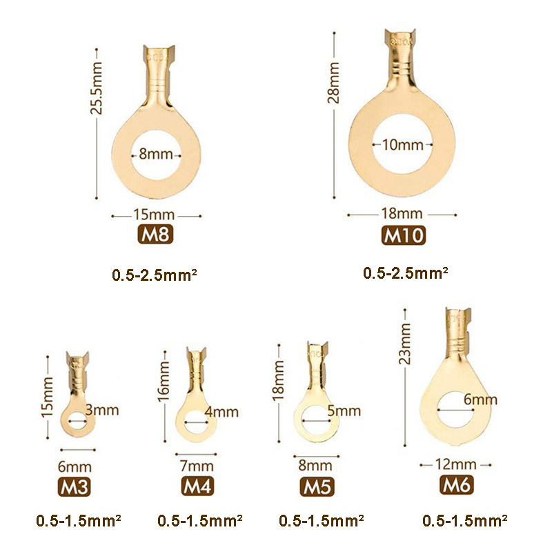 150/540 KOM M3/M4/M5/M6/M8/M10 Prstenaste stopice Oči Bakreni stezaljke za spajanje Kabelska stopica Konektor za žice Neizolirani komplet asortimana