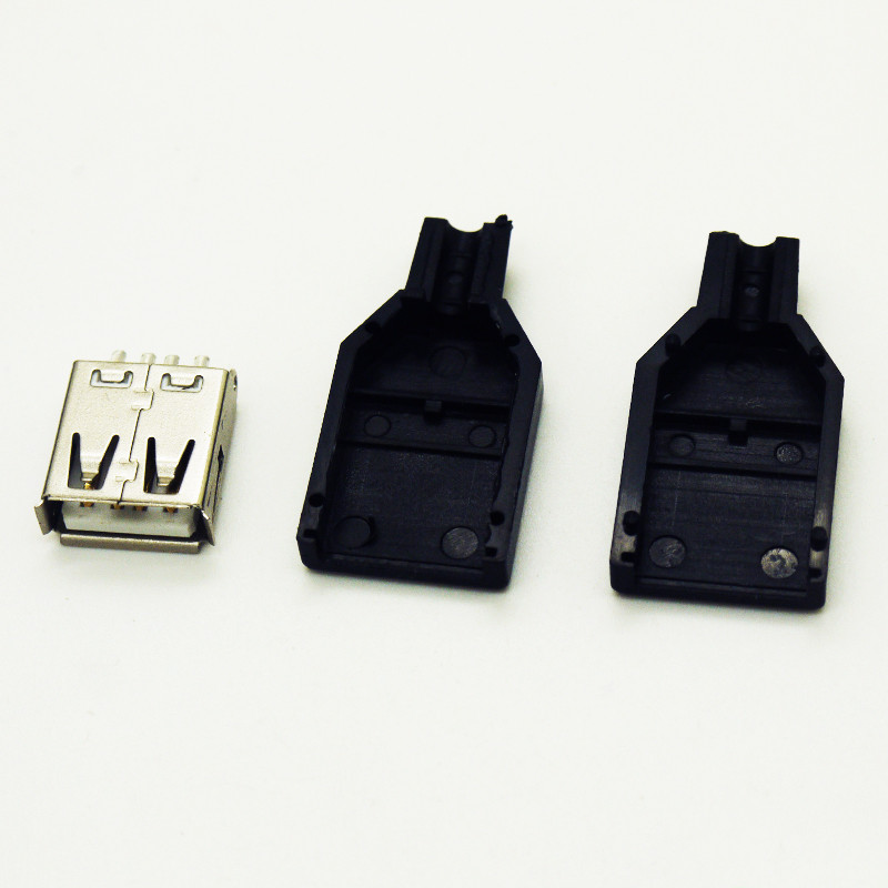 10 kompleta DIY USB A tip muških i ženskih konektora Adapter za sklapanje USB Jack 2.0 Utičnica za lemljenje s plastičnom školjkom promjera 3,2 mm