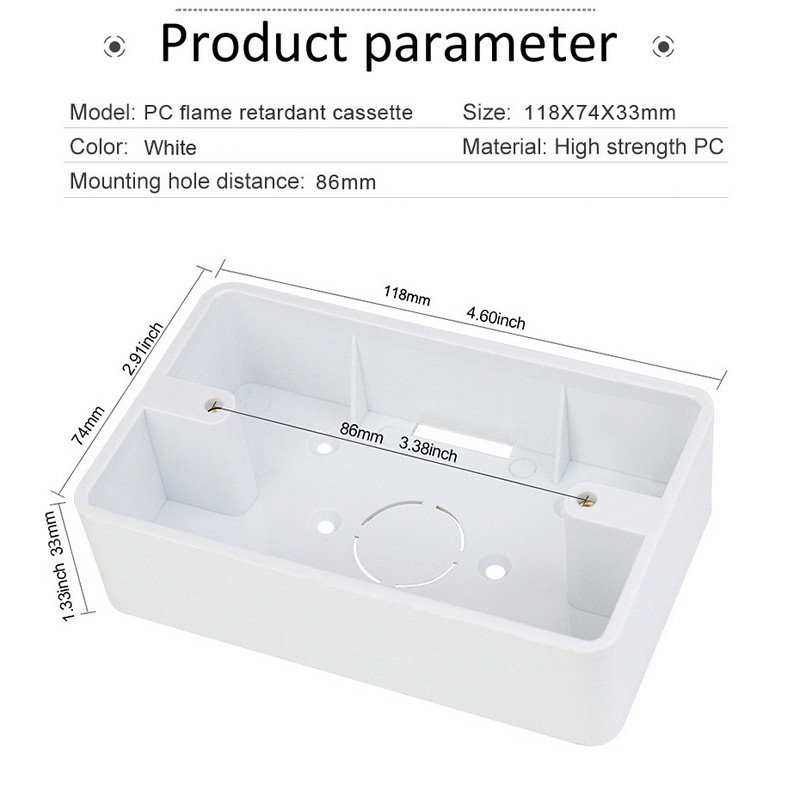 Razvodna kutija Vanjska montažna kutija 118mm*74mm*34mm za 118mm prekidač osjetljiv na dodir i USB utičnicu za bilo koji položaj zidne površine