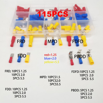 Izolēts kabeļa savienotājs elektriskais vads, saspiests lāpsta sadurgredzena dakšu komplekts, gredzenu uzgaļi, velmēti spailes, dažādi komplekti