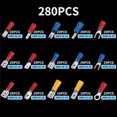 Izolēts kabeļa savienotājs elektriskais vads, saspiests lāpsta sadurgredzena dakšu komplekts, gredzenu uzgaļi, velmēti spailes, dažādi komplekti