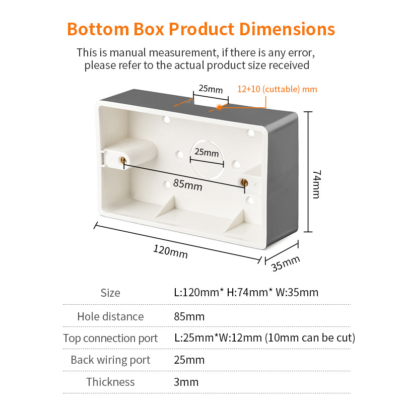 PSSRISE AU US Standard 118 Tip Kutija za površinsku ugradnju Zidni prekidač Utičnica Donja kutija za ugradnju Stražnja razvodna kutija 120*74 mm