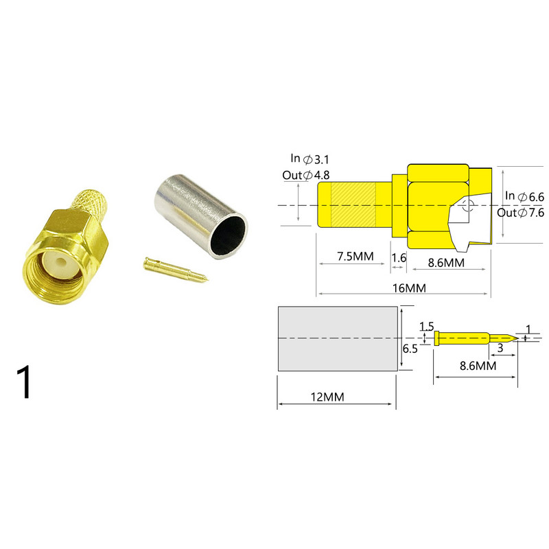 DexMRtiC 1-10PCS SMA vīrišķā kontaktdakša/sieviešu ligzda RF koaksiālā savienotāja gofrēšana RG58 LMR195 kabeļa vadu spailes taisnajam adapterim