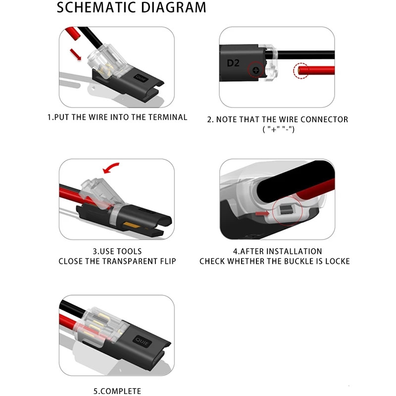 10PCS Brzi priključni žičani konektor 2-pinski spojni električni kablovi stezaljke za žice Ožičenje LED auto konektori 22-20AWG
