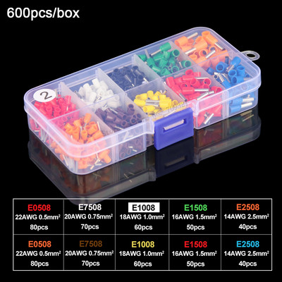 Cjevasti terminal Različiti stilovi Komplet kompleta električnih cijevnih ferula zapakiranih u kutiju Konektor za izoliranu žicu Stezaljke za stezanje