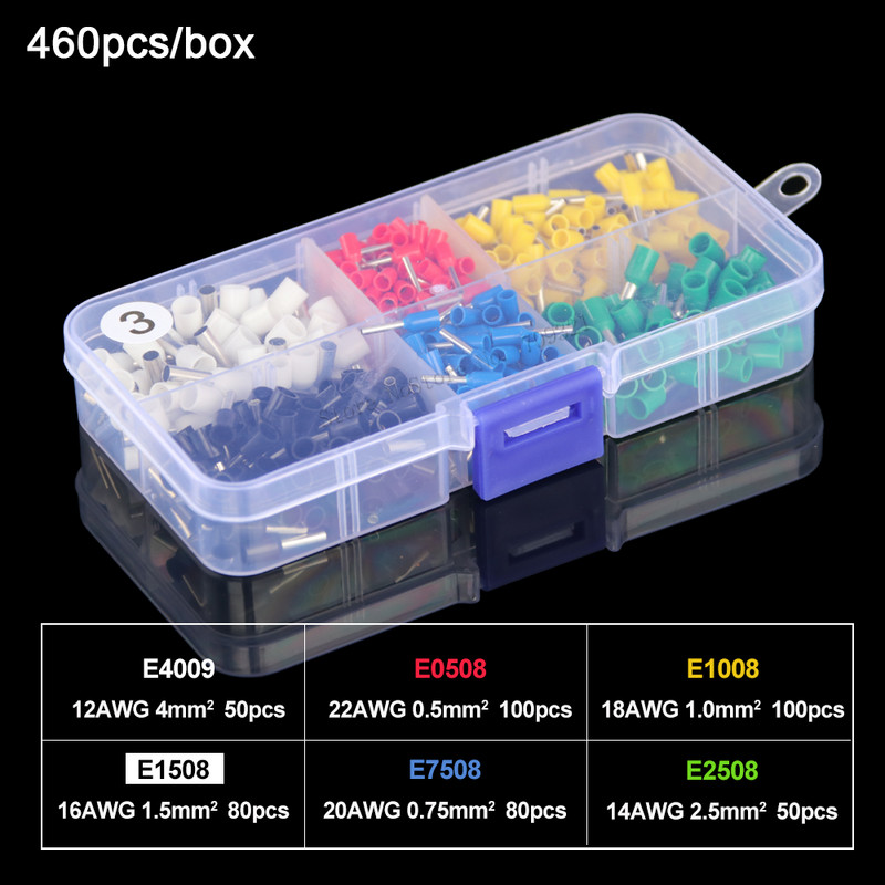 Cjevasti terminal Različiti stilovi Komplet kompleta električnih cijevnih ferula zapakiranih u kutiju Konektor za izoliranu žicu Stezaljke za stezanje