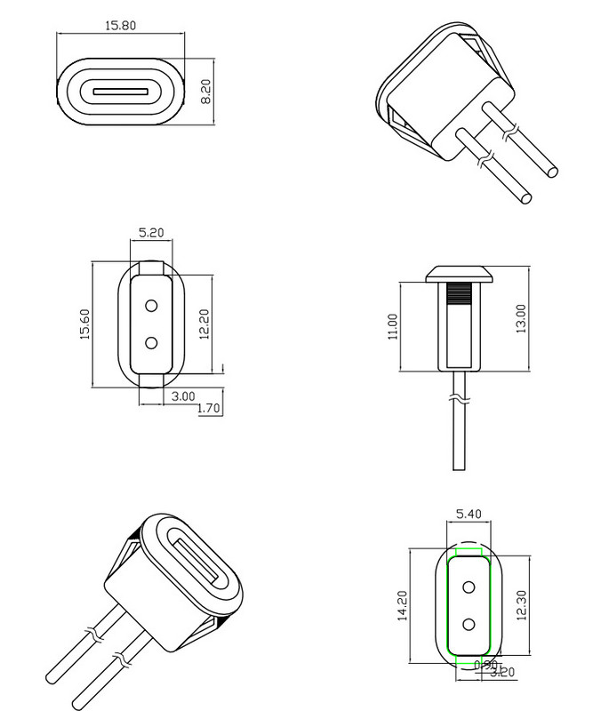 2–10 tk USB-tüüpi C-tüüpi emane USB-pistik PH 2.0-liidesega 3A kõrge vooluga kiire C-tüüpi laadimispistikupesa koos klõpsatava soonega pandlaga