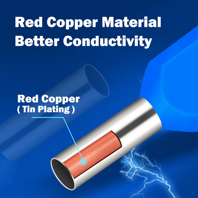 100PCS Crveni bakreni izolirani prstenovi za završetak kabla savijeni terminal dvostruke žice konektor Pin konektor za električni kabel TE7508 DGTVE