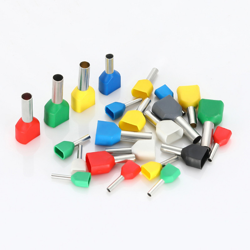 100PCS Crveni bakreni izolirani prstenovi za završetak kabla savijeni terminal dvostruke žice konektor Pin konektor za električni kabel TE7508 DGTVE
