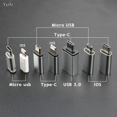 YUXI Silver 1PCS Προσαρμογέας Micro USB σε μετατροπέα για iPhone X 8 7 6 Plus Τύπος C/IOS σε Micro USB για Samsung S8 Xiaomi