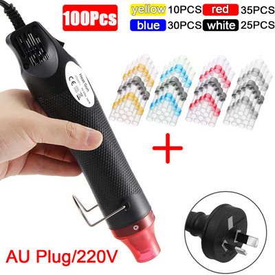 Toplinski pištolj s toplim zrakom od 300 W, električni puhač za DIY stezljive cijevi za lemljenje Plastični gumeni pečat s 50/100 KOM lemljenim pečatom