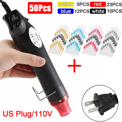 Toplinski pištolj s toplim zrakom od 300 W, električni puhač za DIY stezljive cijevi za lemljenje Plastični gumeni pečat s 50/100 KOM lemljenim pečatom