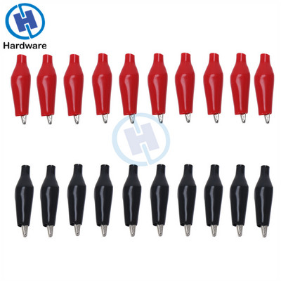 20Pcs 28mm Metal Alligator Clip Crocodile Electrical Clamp Testing Probe Meter Black Red with Plastic Boot Car Auto Battery