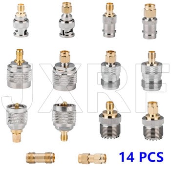 JXRF конектор 14PCS RF адаптер SMA към SMA BNC UHF N тип RF коаксиален съединител Гайка барел Конектор Конвертор за антена