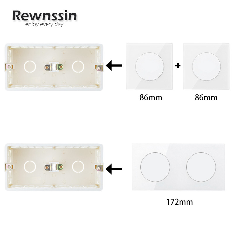 Rewnssin sienas balta plastmasas kasešu montāžas kārba, 172 tips 167mm-80mm-50mm, dubultā ligzda, iebūvēta instalācijas kastes sadales kārba