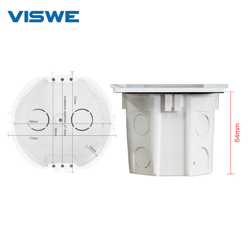 VISWE EU standarts, sienas apaļa montāžas kārba, iekšējā kasete, elektroinstalācijas kārba, baltā aizmugurējā kārba EU slēdzim un kontaktligzdai
