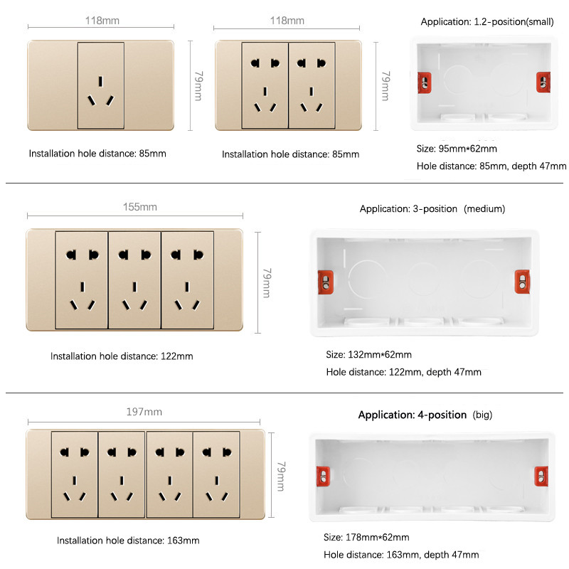 118 tips US AU standarta aizmugures kastes sienas korpuss gaismas slēdža ligzda montāžas kārba Iekšējā kasete 86 sadales kārba