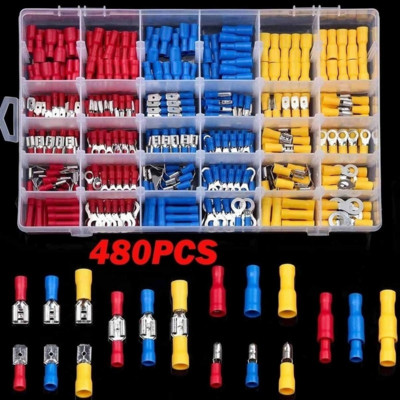 Box 480/300/280Pcs Assorted Spade Terminals Insolated Cable Connector Ηλεκτρικό σύρμα πτύχωση δαχτυλίδι πιρούνι Σετ ωτίδες Rolled Kit