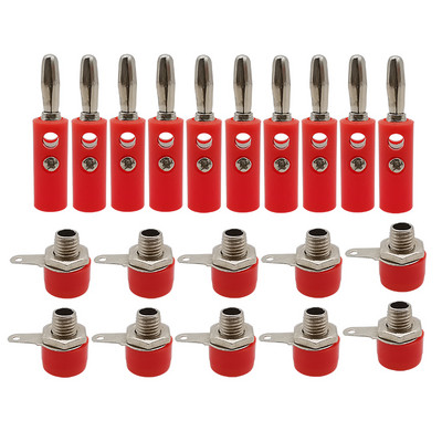 10 pair sudraba 4 mm banānu spraudnis un 4 mm banānu ligzdas paneļa stiprinājums banānu kontaktligzdas savienotāja adapteris sarkans melns