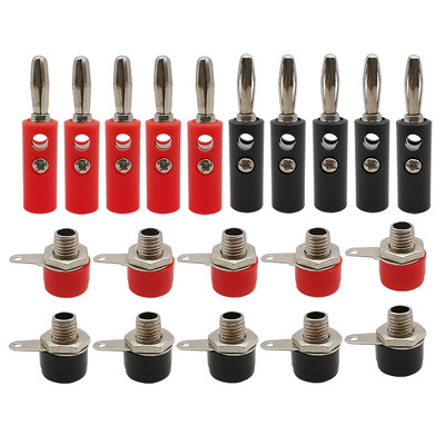 10 pair sudraba 4 mm banānu spraudnis un 4 mm banānu ligzdas paneļa stiprinājums banānu kontaktligzdas savienotāja adapteris sarkans melns