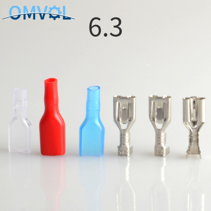 100PCS 6.3 Crimp Terminal 50 ženski lopatasti konektor + 50poklopac