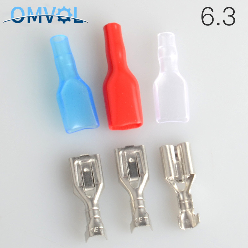 100PCS 6.3 Crimp Terminal 50 ženski lopatasti konektor + 50poklopac