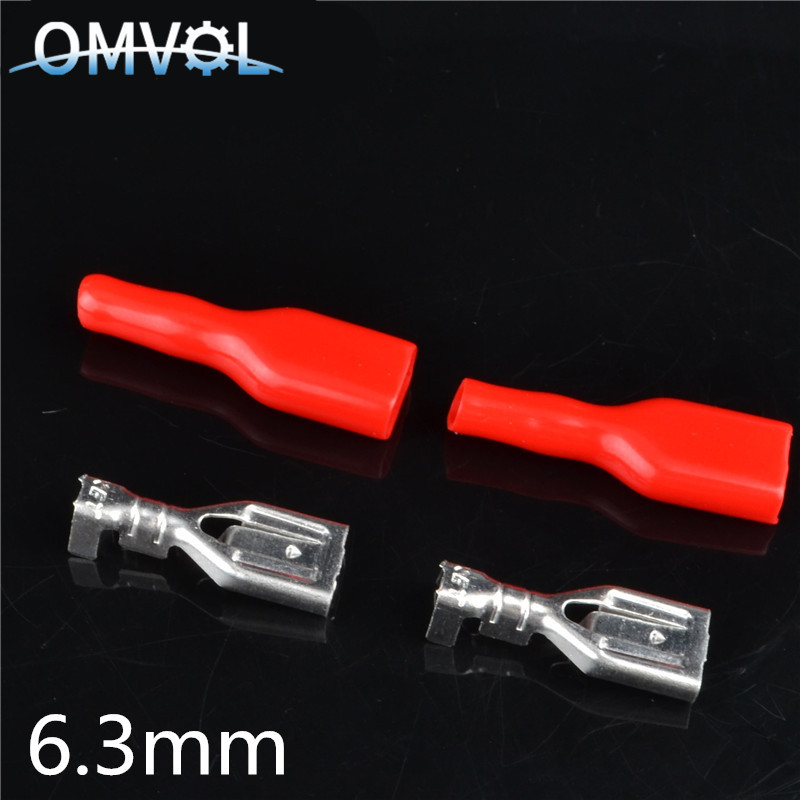 100PCS 6.3 Crimp Terminal 50 ženski lopatasti konektor + 50poklopac