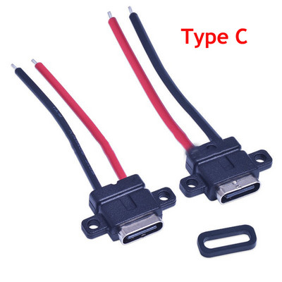 1-10 komada Tip C 2 pinske vodootporne ženske USB C utičnice s rupom za vijak Sučelje za brzo punjenje USB konektor s kabelom