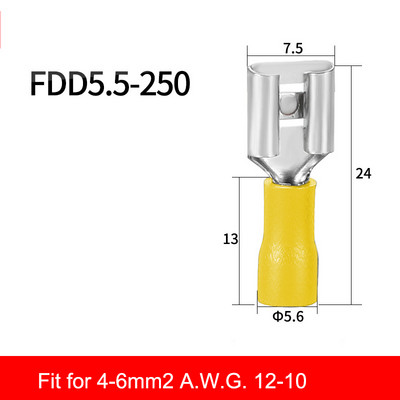 50 komada Ženski crveno plavo žuti 2,8 mm 4,8 mm 6,3 mm izolirani šiljasti konektor za električnu stezaljku
