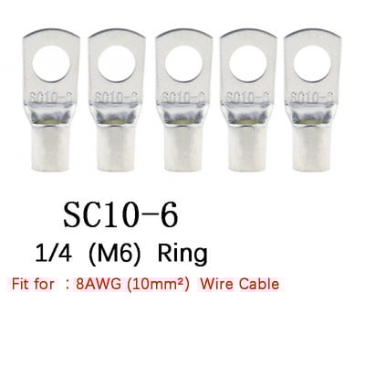10/25/50/100PCS Otvor za vijke Pokositrene bakrene kabelske stopice Komplet terminala za bateriju Žičani konektor 4mm2 6mm 10/16/25mm 35/50mm 5mm 6mm 8mm