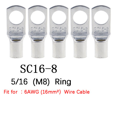 10/25/50/100PCS Otvor za vijke Pokositrene bakrene kabelske stopice Komplet terminala za bateriju Žičani konektor 4mm2 6mm 10/16/25mm 35/50mm 5mm 6mm 8mm