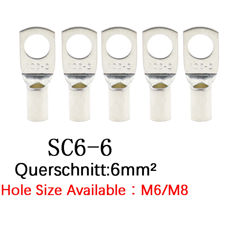 10/25/50/100PCS Otvor za vijke Pokositrene bakrene kabelske stopice Komplet terminala za bateriju Žičani konektor 4mm2 6mm 10/16/25mm 35/50mm 5mm 6mm 8mm