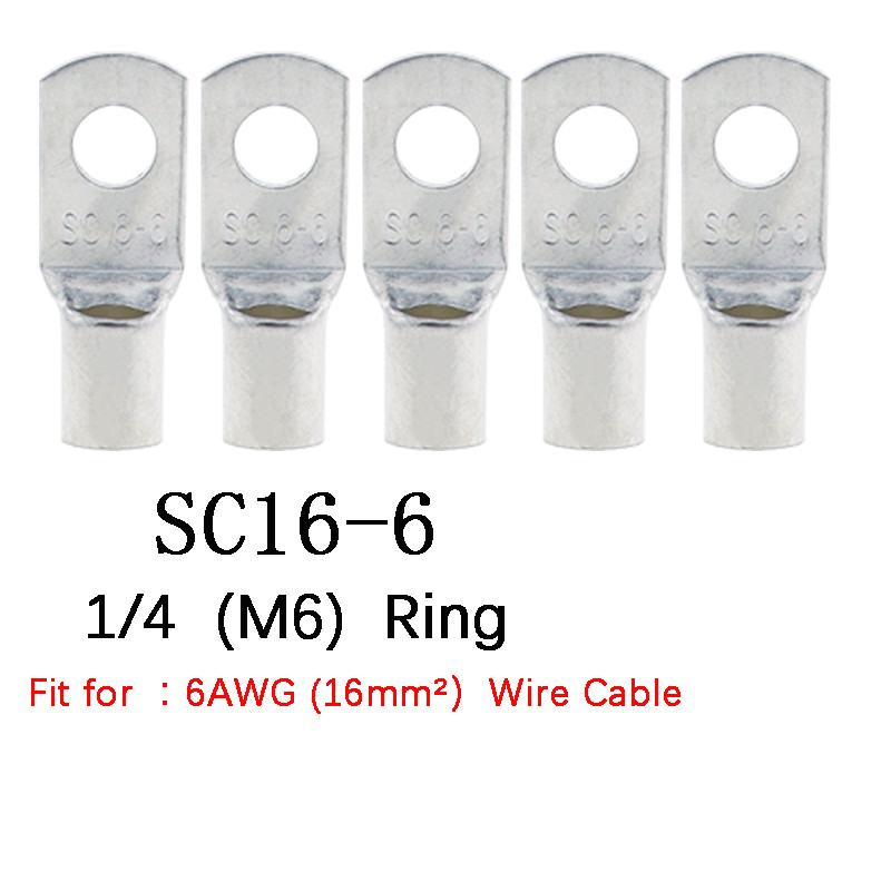 10/25/50/100PCS Otvor za vijke Pokositrene bakrene kabelske stopice Komplet terminala za bateriju Žičani konektor 4mm2 6mm 10/16/25mm 35/50mm 5mm 6mm 8mm