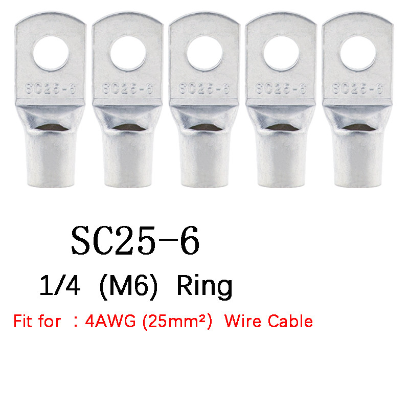 10/25/50/100PCS Otvor za vijke Pokositrene bakrene kabelske stopice Komplet terminala za bateriju Žičani konektor 4mm2 6mm 10/16/25mm 35/50mm 5mm 6mm 8mm