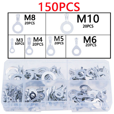 150/300/450PCS M3/M4/M5/M6/M8/M10 Gredzena uzgaļi Acis Vara gofrēšanas spailes Kabeļa uzmavas Vadu savienotājs Neizolēts sortimenta komplekts