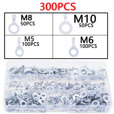 150/300/450PCS M3/M4/M5/M6/M8/M10 Gredzena uzgaļi Acis Vara gofrēšanas spailes Kabeļa uzmavas Vadu savienotājs Neizolēts sortimenta komplekts